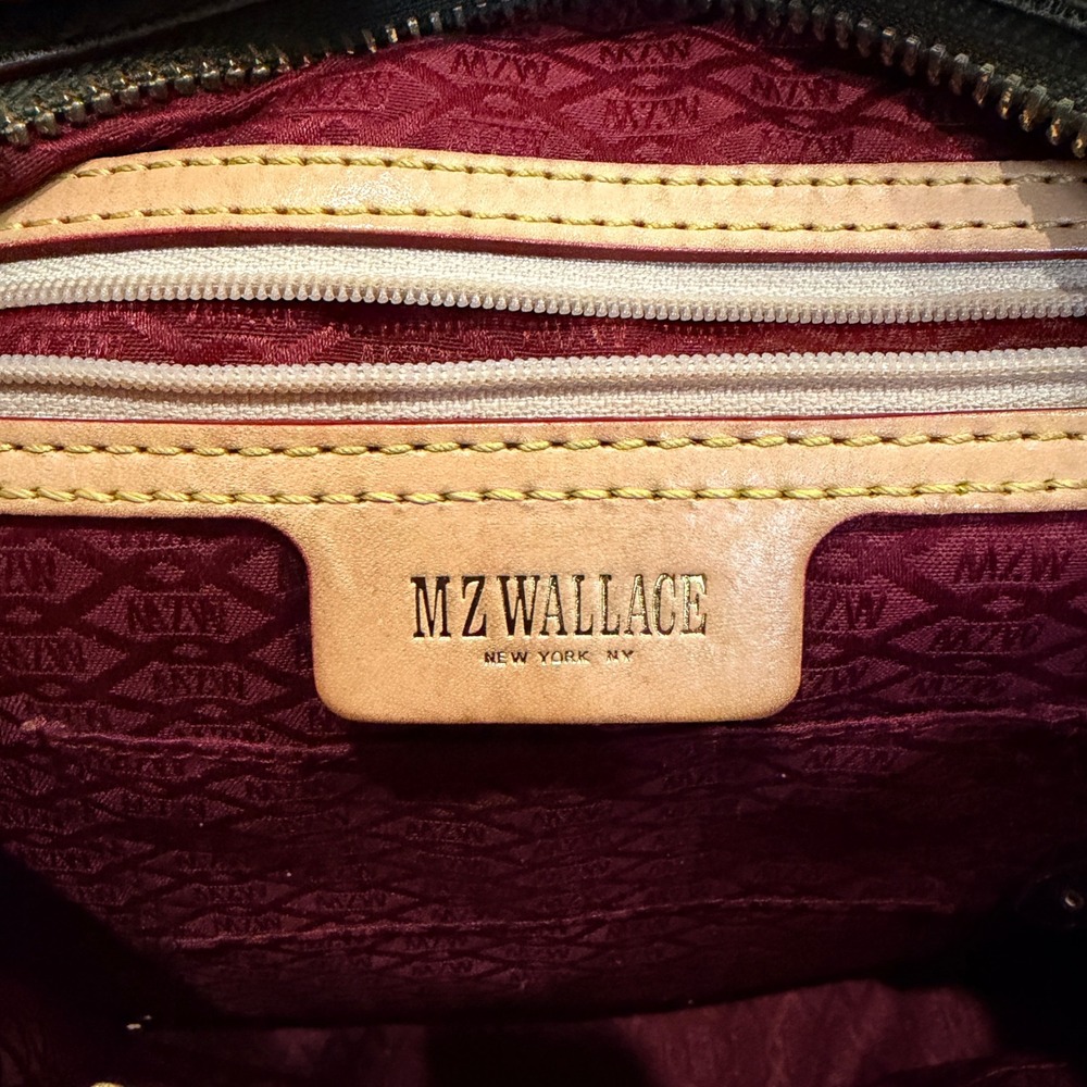 MZ Wallace Paige Olive Green Nylon Shoulder Bag Leather Trim Studded Strap - Picture 11 of 16